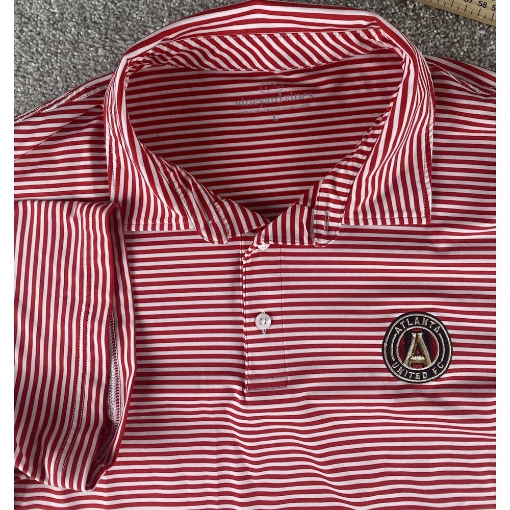Vineyard Vines Performance Polo Mens Red Striped Atlanta United Stretch Mens L